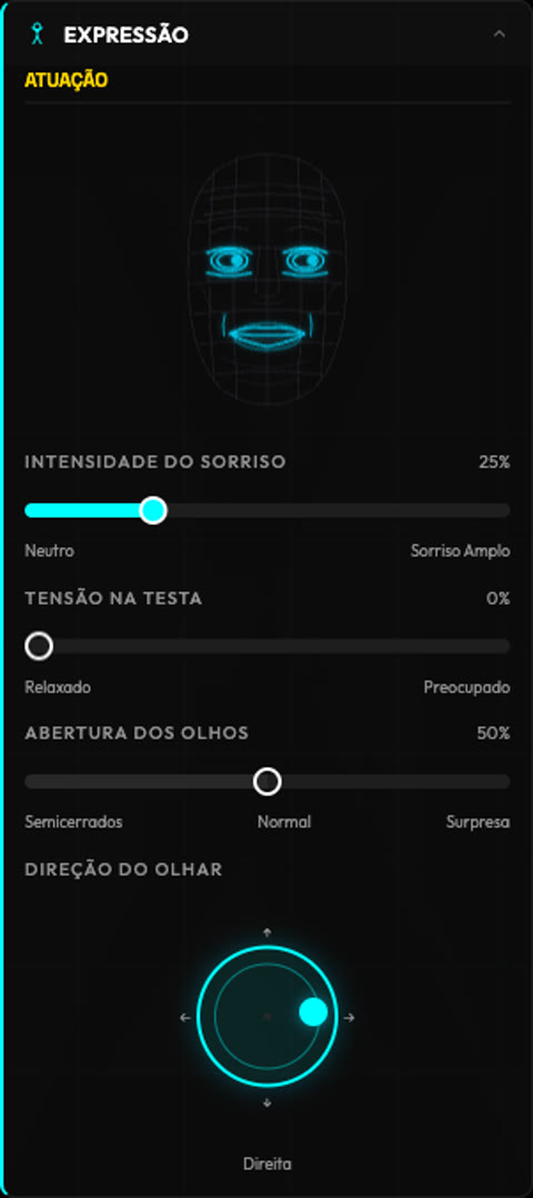 Painel de expressão configurado: Olhar lateral