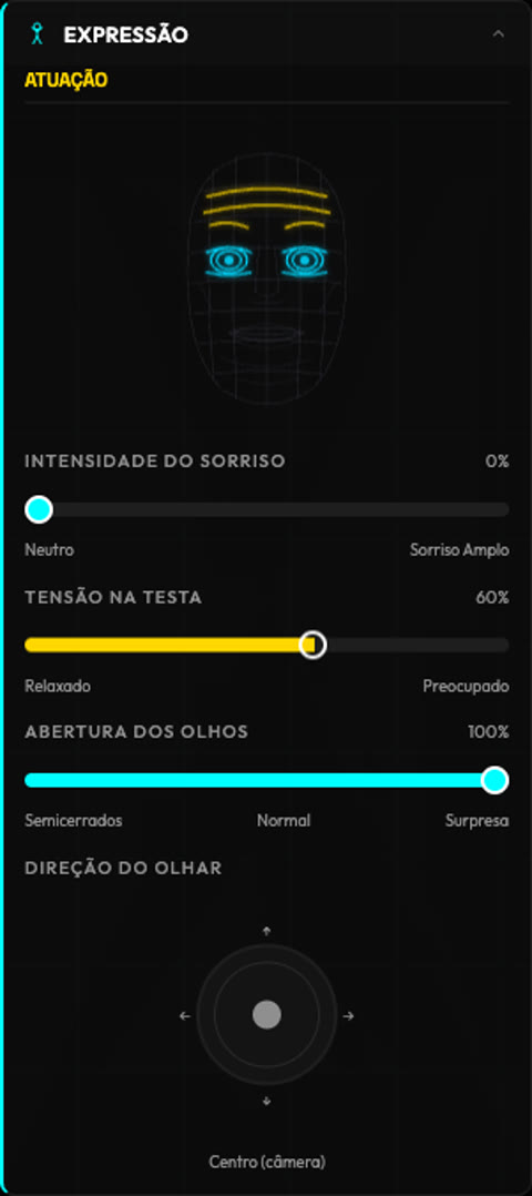 Painel de expressão configurado: Surpresa